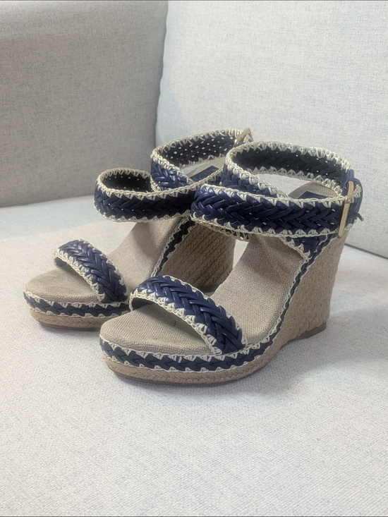 Tory Burch Shoes - Tory Burch Navy Braided Espadrille Wedge Sandals Ankle Strap US 8.5     EU 39.5